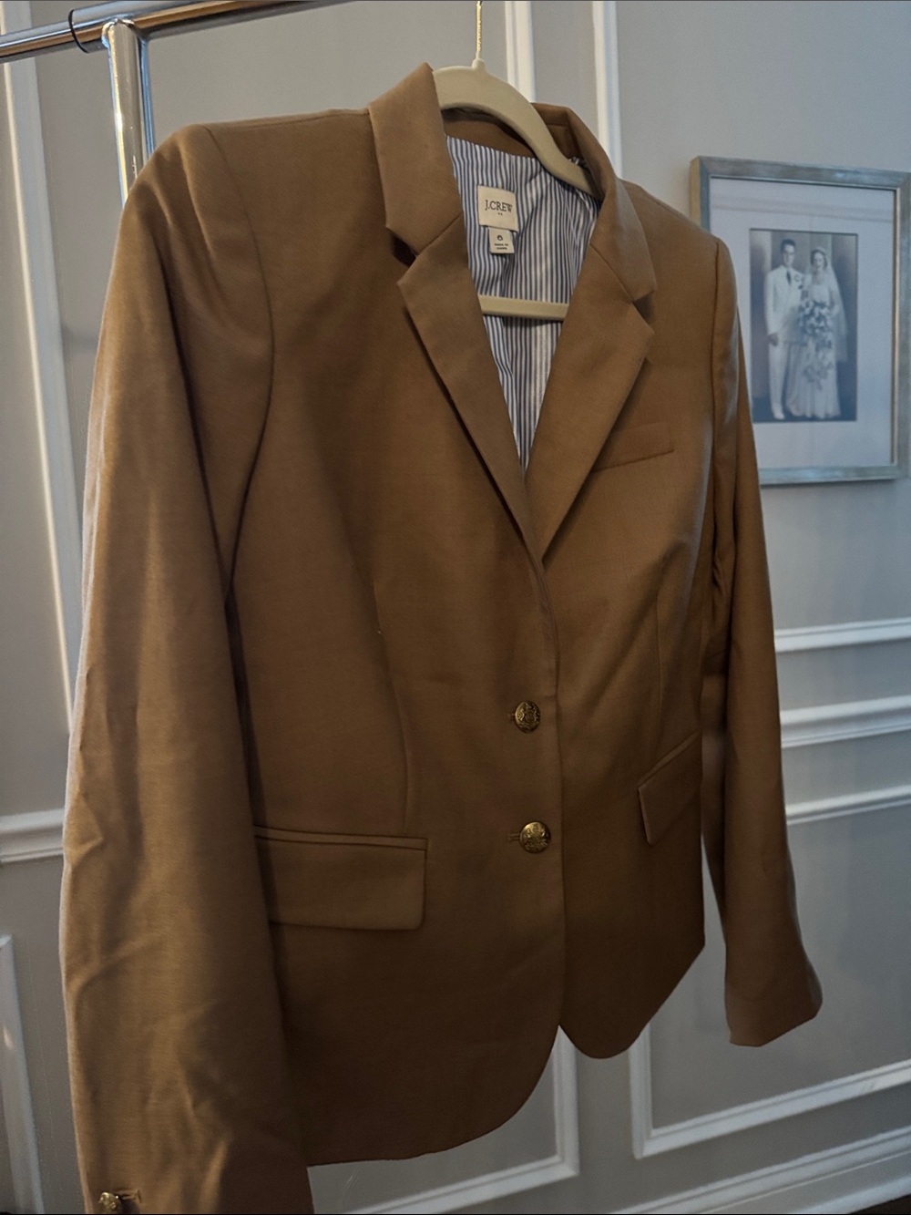 NWOT J. Crew Camel Brown Single-Breasted Blazer with Gold Buttons